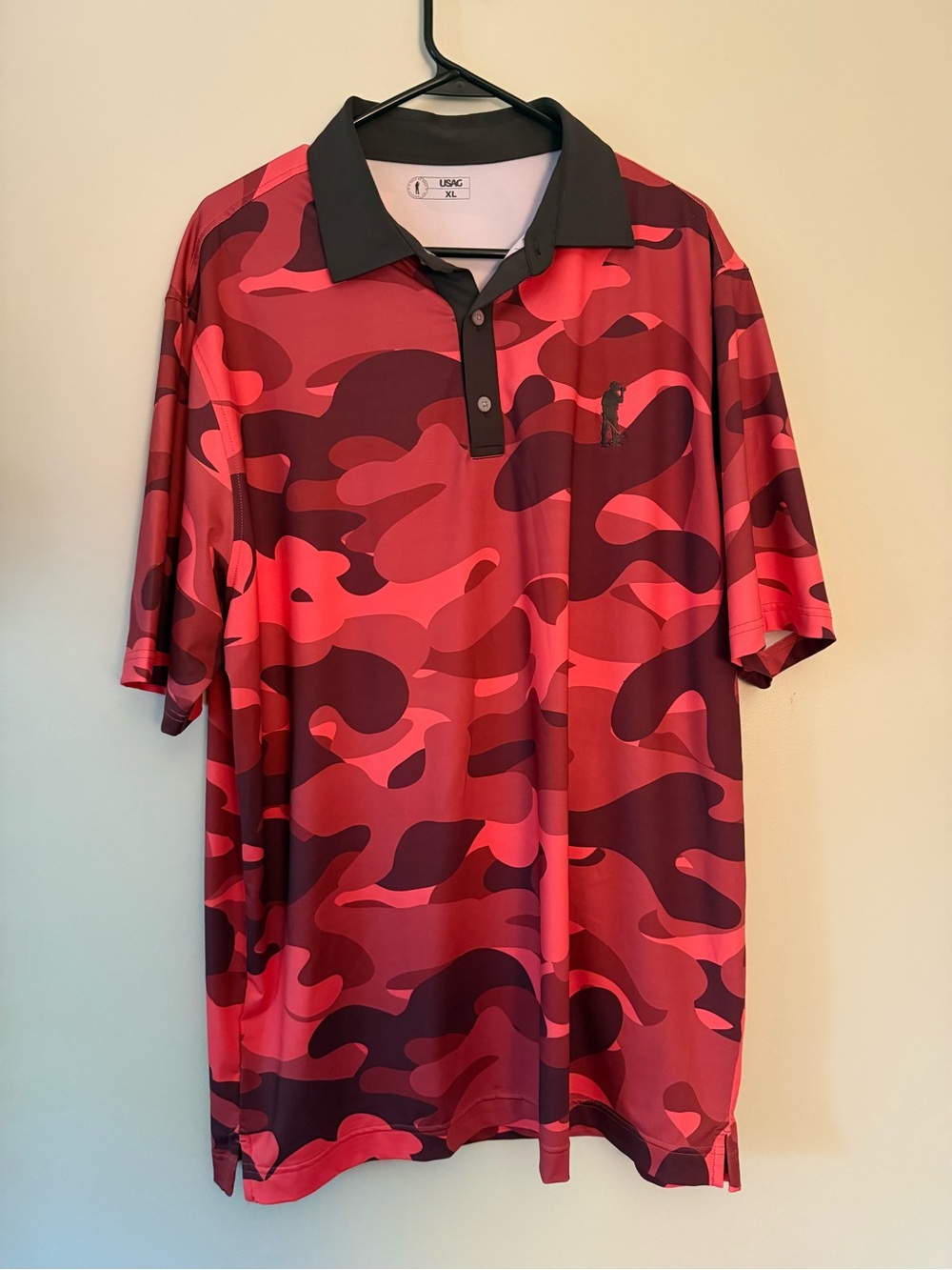 Red Camo Polo with Black Collar - Performance Golf Polo